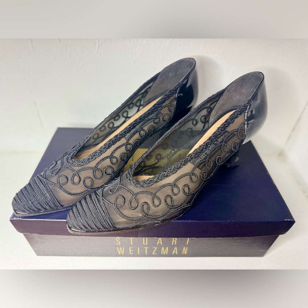 Vintage Stuart Weitzman Mesh/Lace Kitten Heels With Box